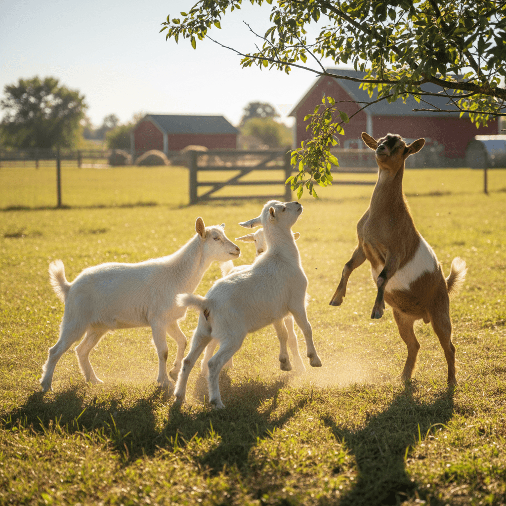 Playful goats on the farm
